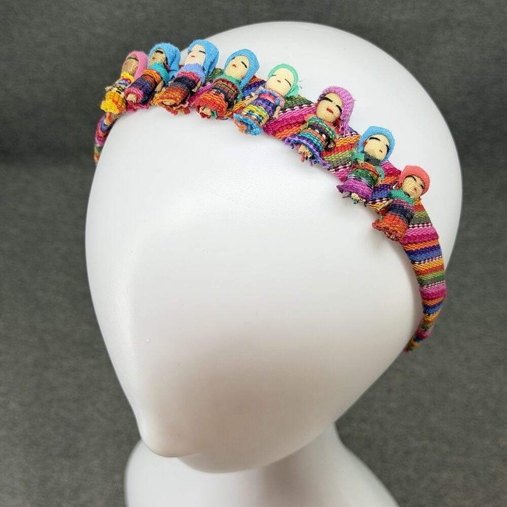 Vintage Guatemalan Worry Doll Headband Woven Multicolor Boho Folk Art Hair Band